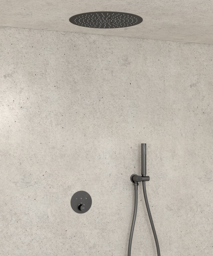 Thermostatic Shower Pack with Round Concealed Head - Gunmetal