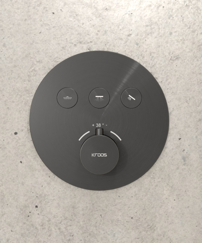 Thermostatic Shower Pack with Round Concealed Head - Gunmetal