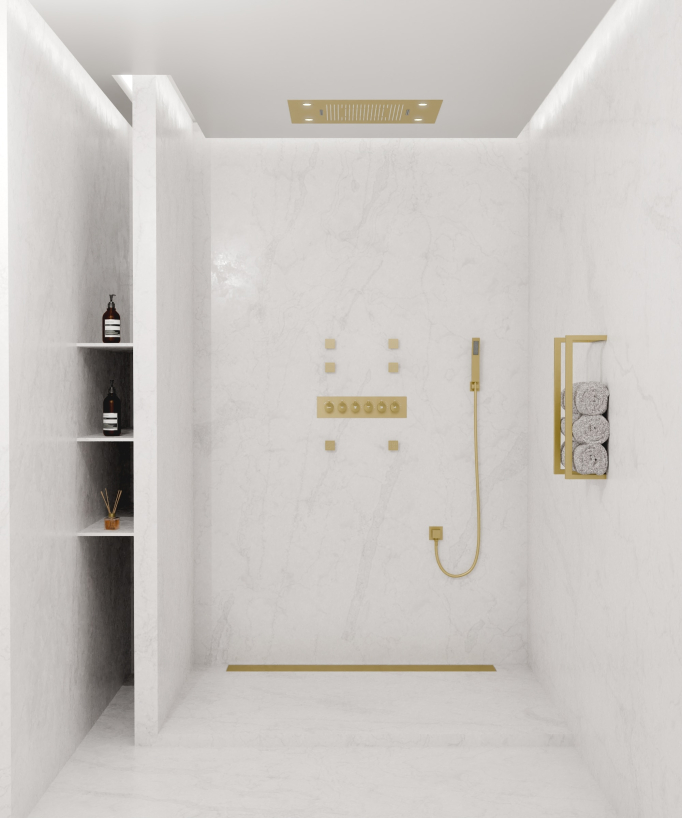 Multifunction Thermostatic LED Shower Set - Brushed Gold - 600x800 mm