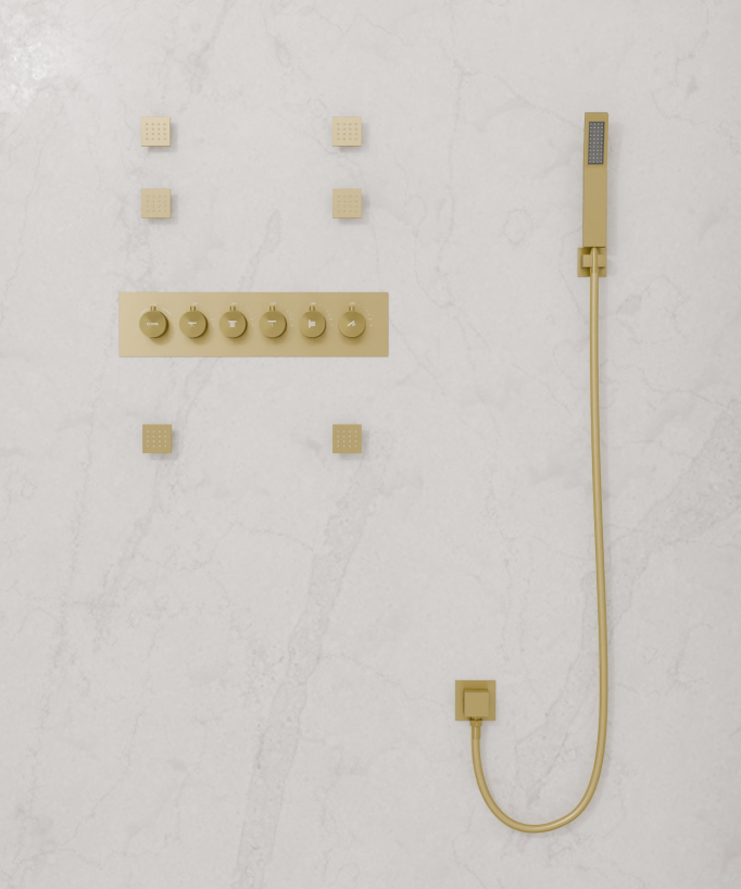 Multifunction Thermostatic LED Shower Set - Brushed Gold - 600x800 mm