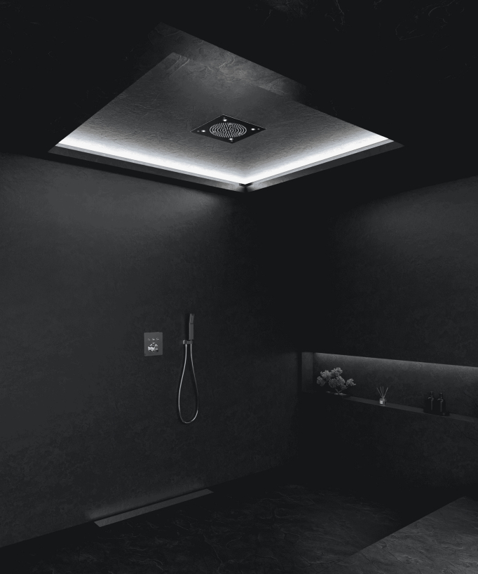 Thermostatic Shower Pack with LED Ceiling-Concealed Rain Head - Chrome - Sirius
