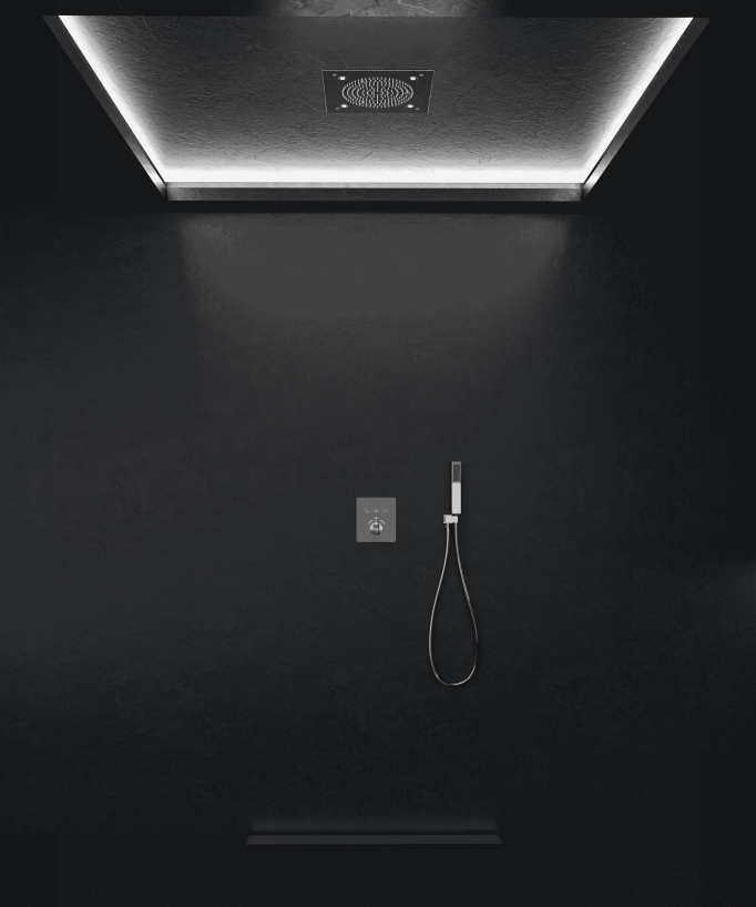Thermostatic Shower Pack with LED Ceiling-Concealed Rain Head - Chrome - Sirius