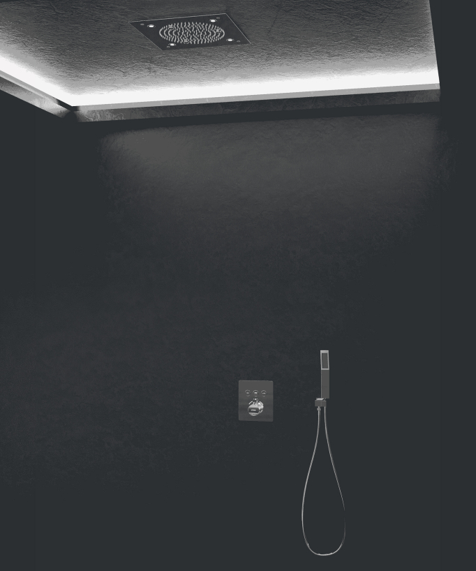Thermostatic Shower Pack with LED Ceiling-Concealed Rain Head - Chrome - Sirius