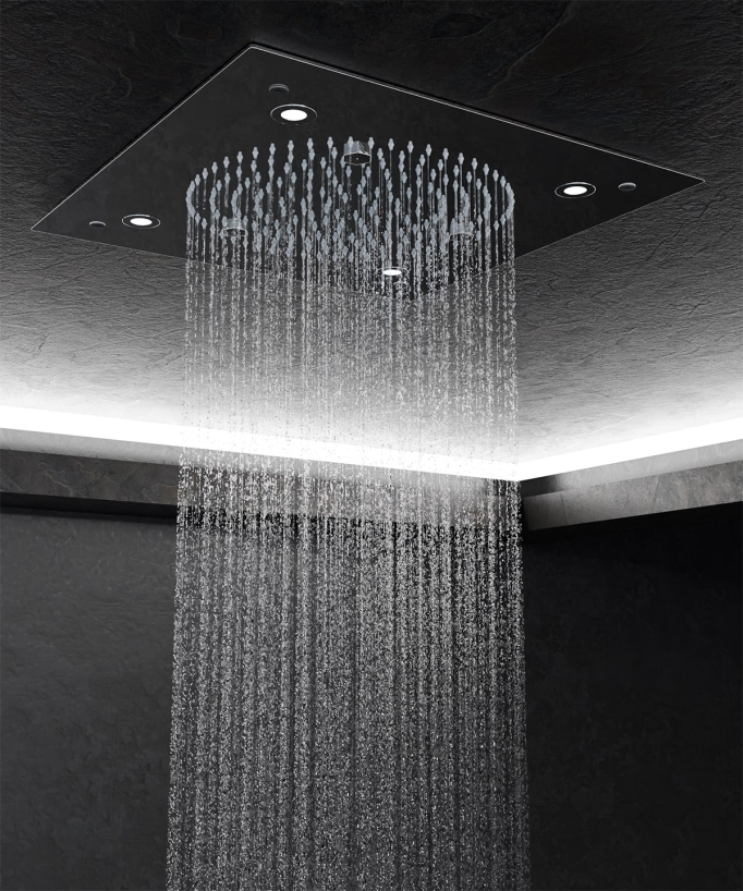Thermostatic Shower Pack with LED Ceiling-Concealed Rain Head - Chrome - Sirius