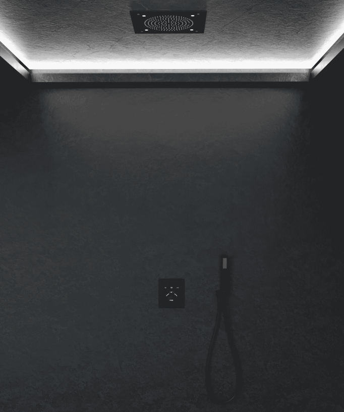 Thermostatic Shower Pack with LED Ceiling-Concealed Rain Head - Black - Sirius