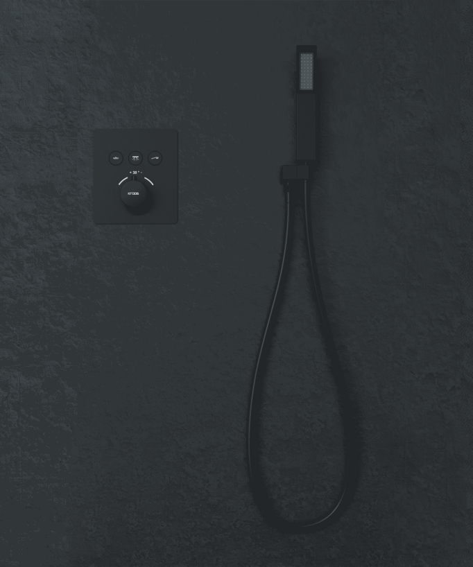 Thermostatic Shower Pack with LED Ceiling-Concealed Rain Head - Black - Sirius