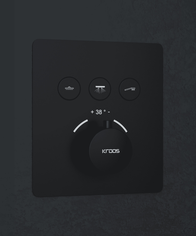 Thermostatic Shower Pack with LED Ceiling-Concealed Rain Head - Black - Sirius