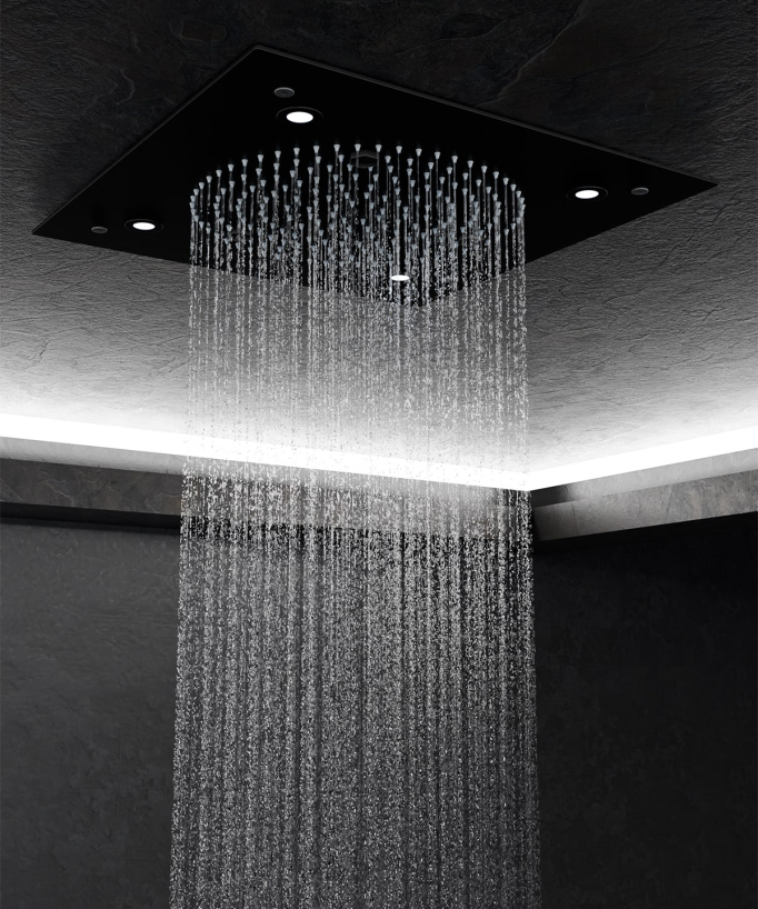 Thermostatic Shower Pack with LED Ceiling-Concealed Rain Head - Black - Sirius