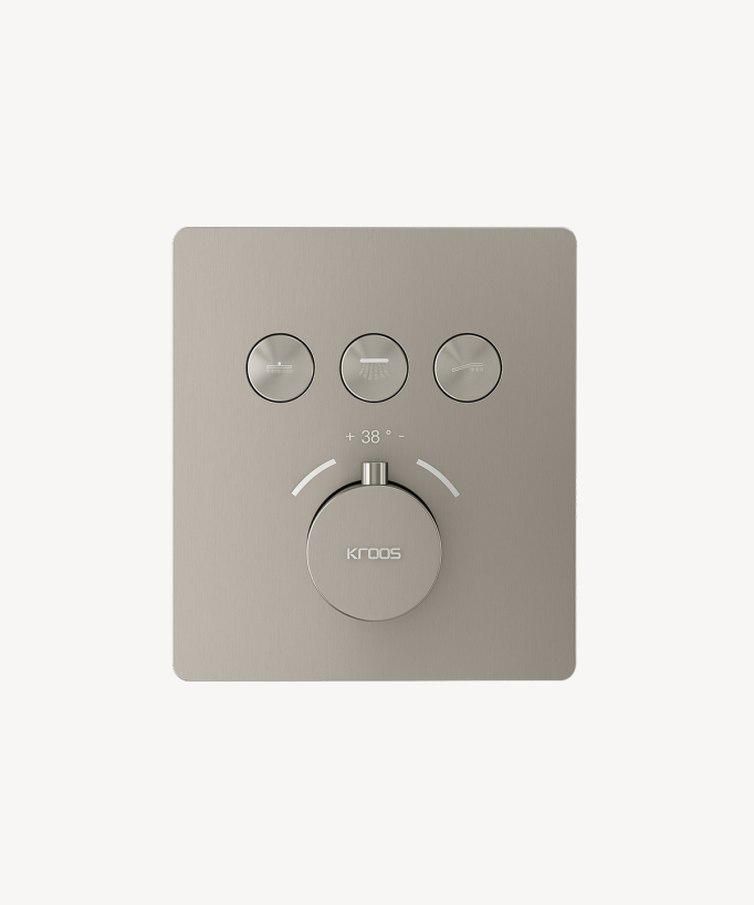 Concealed thermostatic shower set with ceiling-mounted LED rainfall head (brushed nickel) – Sirius