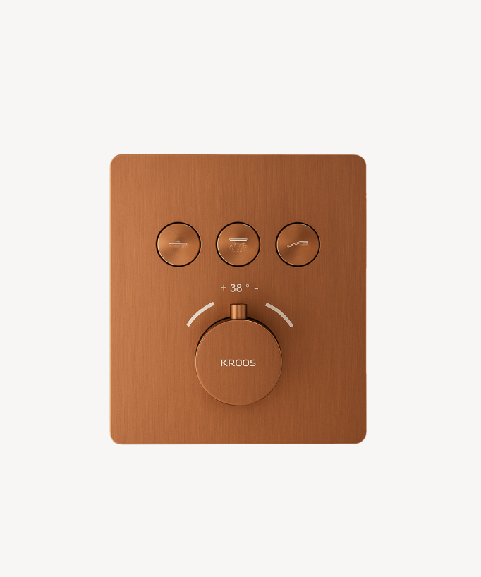 Concealed thermostatic shower set with ceiling-mounted LED rainfall head (brushed rose gold) – Sirius