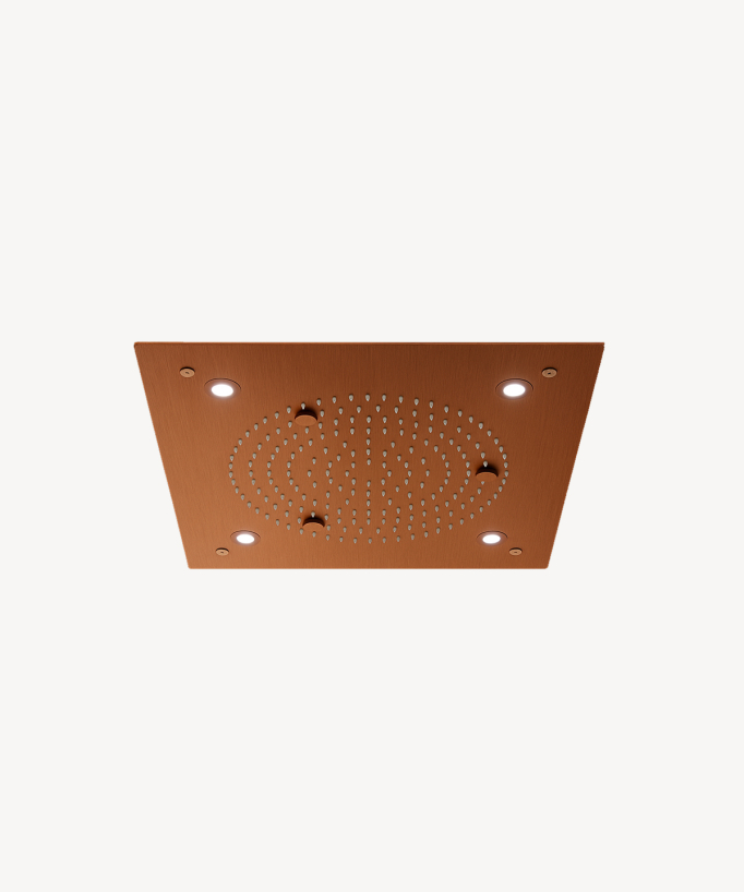 Concealed thermostatic shower set with ceiling-mounted LED rainfall head (brushed rose gold) – Sirius