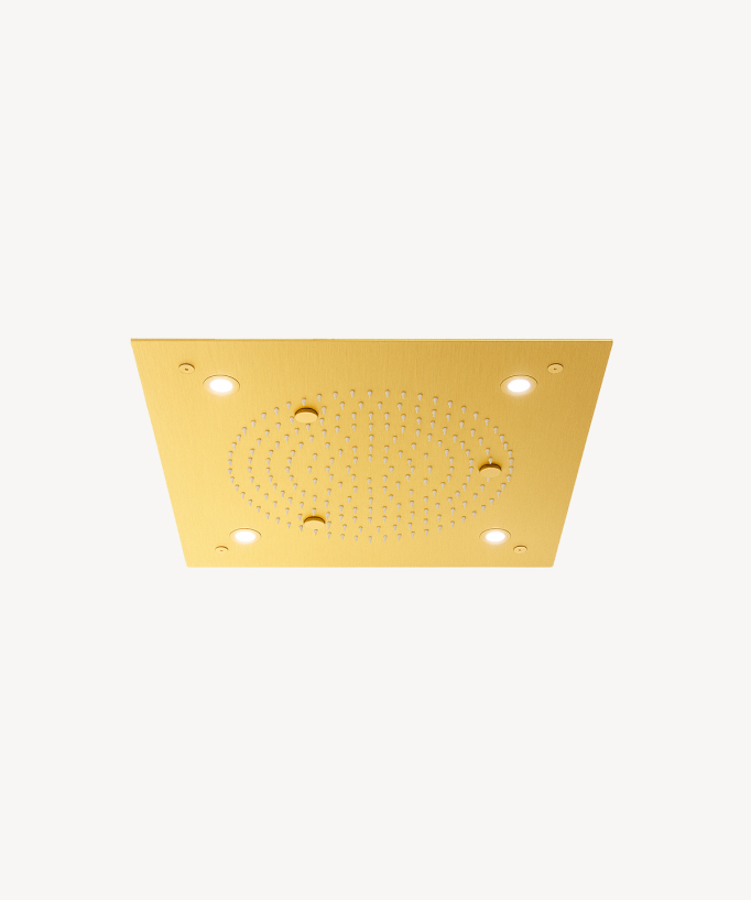 Concealed thermostatic shower set with ceiling-mounted LED rainfall head (brushed gold) – Sirius