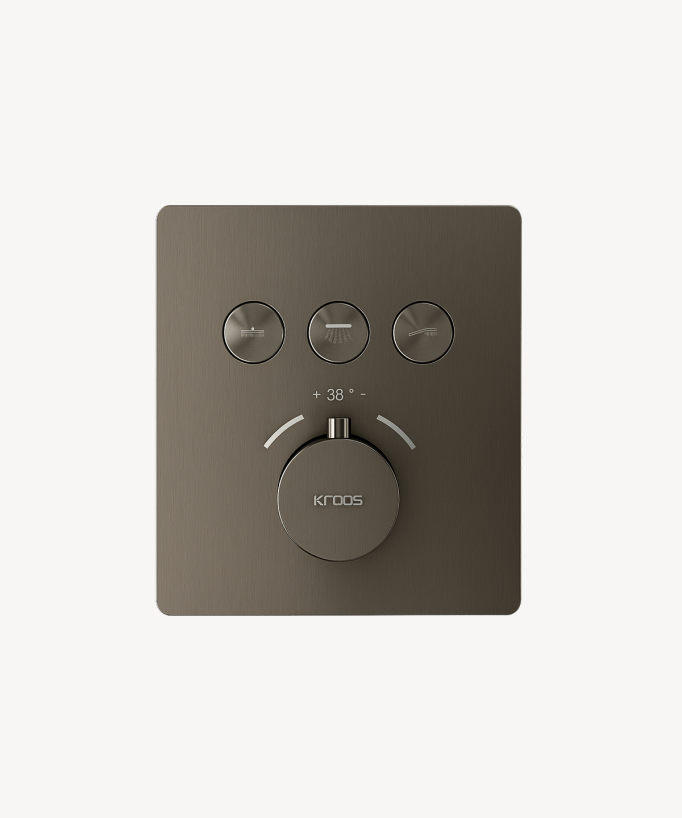 Concealed thermostatic shower set with ceiling-mounted LED rainfall head (gunmetal) – Sirius