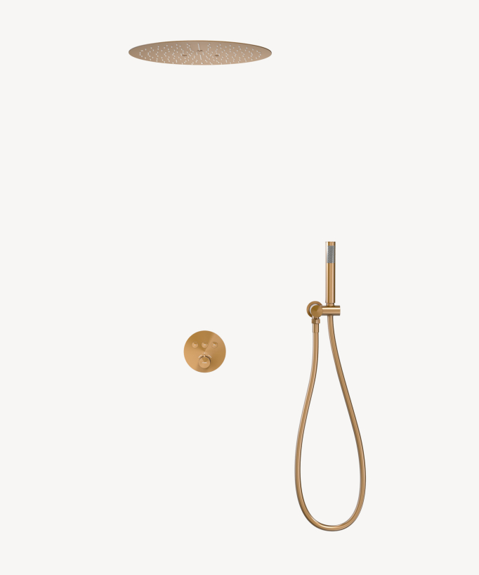 Concealed thermostatic shower set with round built-in head (rose gold)