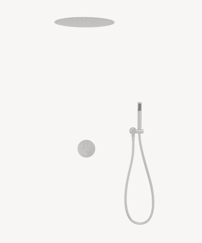 Concealed thermostatic shower set with round built-in head (white)