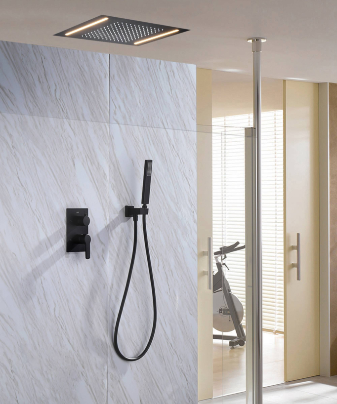 Black Matt Concealed Rain Shower System - LED Lighting