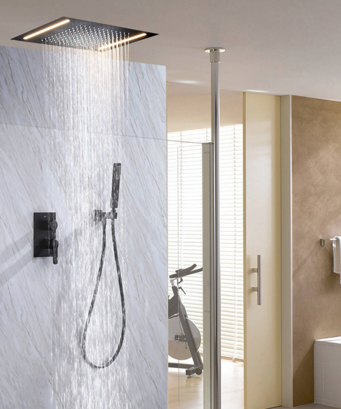 Black Matt Concealed Rain Shower System - LED Lighting