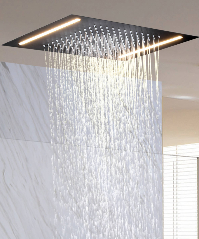 Black Matt Concealed Rain Shower System - LED Lighting