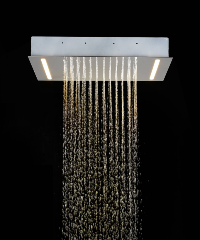 Chrome Ceiling-Mounted Concealed Thermostatic Shower Kit with LED and Massaging Jet