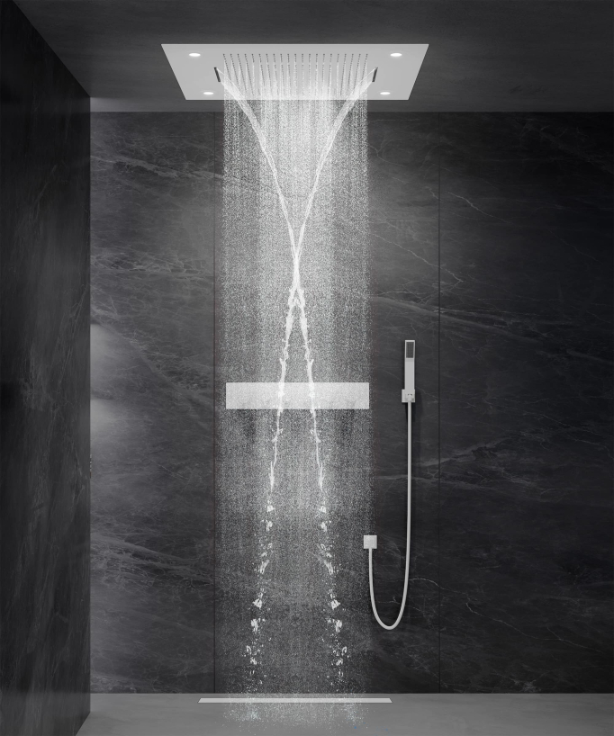 Thermostatic Shower Set with LED Rain Shower and Chromotherapy - 80x60 cm - White