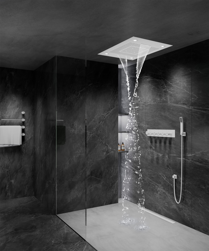 Thermostatic Shower Set with LED Rain Shower and Chromotherapy - 80x60 cm