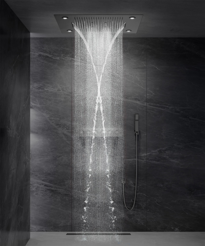 Thermostatic Shower Set with LED Rain Shower and Chromotherapy - 80x60 cm - Gunmetal