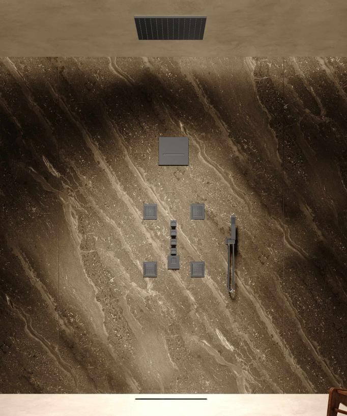 Thermostatic Rain Shower Set with Body Jets - Gunmetal - Sirius