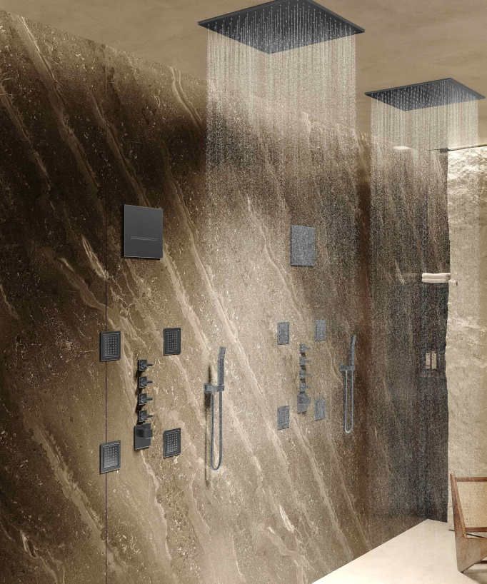 Thermostatic Rain Shower Set with Body Jets - Gunmetal - Sirius