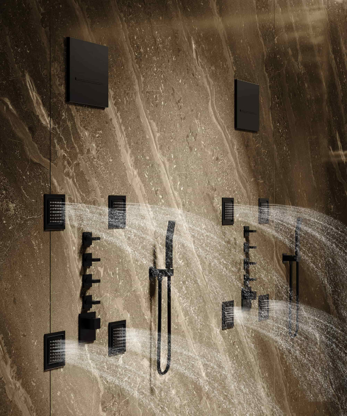Thermostatic Rain Shower Set with Body Jets - Matte Black - Sirius