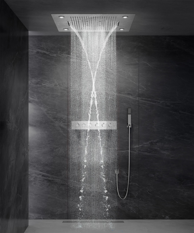 Thermostatic Shower Set with LED Rain Shower and Chromotherapy - 80x60 cm
