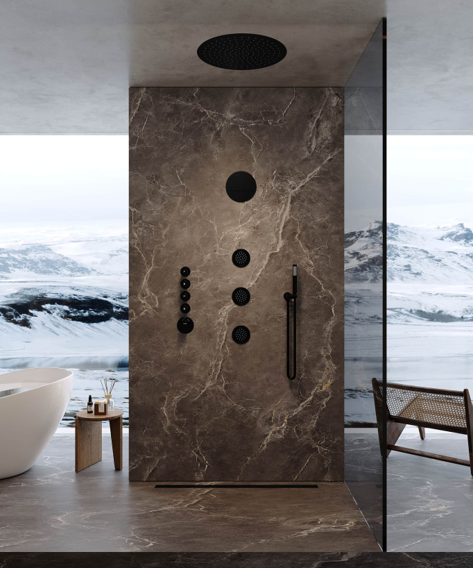 Round Thermostatic Rain Shower Set with Body Jets - Matte Black - Corbeau