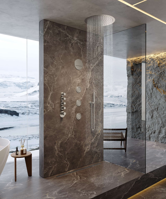 Wellness Round Thermostatic Rain Shower System with Body Jets - Corbeau