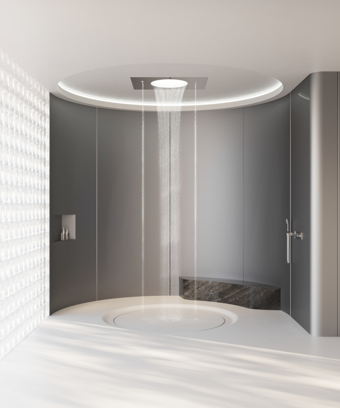 Thermostatic Shower System with Circular Spray, Waterfall & Side Rain Jets