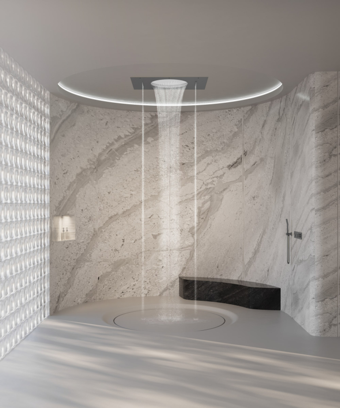 Thermostatic Shower Set with Circular Waterfall, Rain Bands & Side Jets - Gunmetal