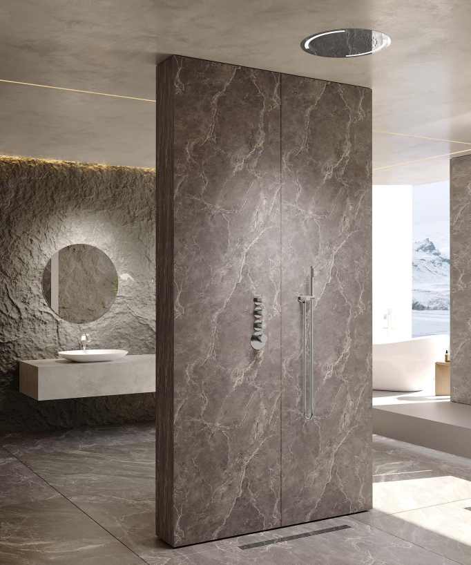 Thermostatic Shower Set with Round LED Rain Shower Head - Chrome - Corbeau