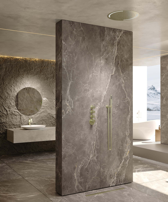 Thermostatic Shower Set with Round LED Rain Shower Head - Brushed Gold - Corbeau