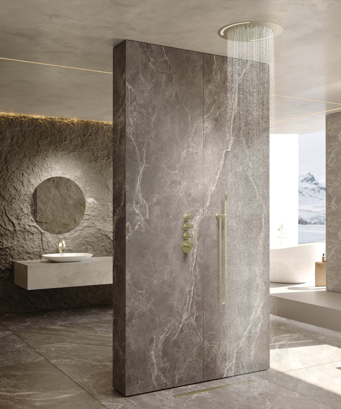 Thermostatic Shower Set with Round LED Rain Shower Head - Brushed Gold - Corbeau