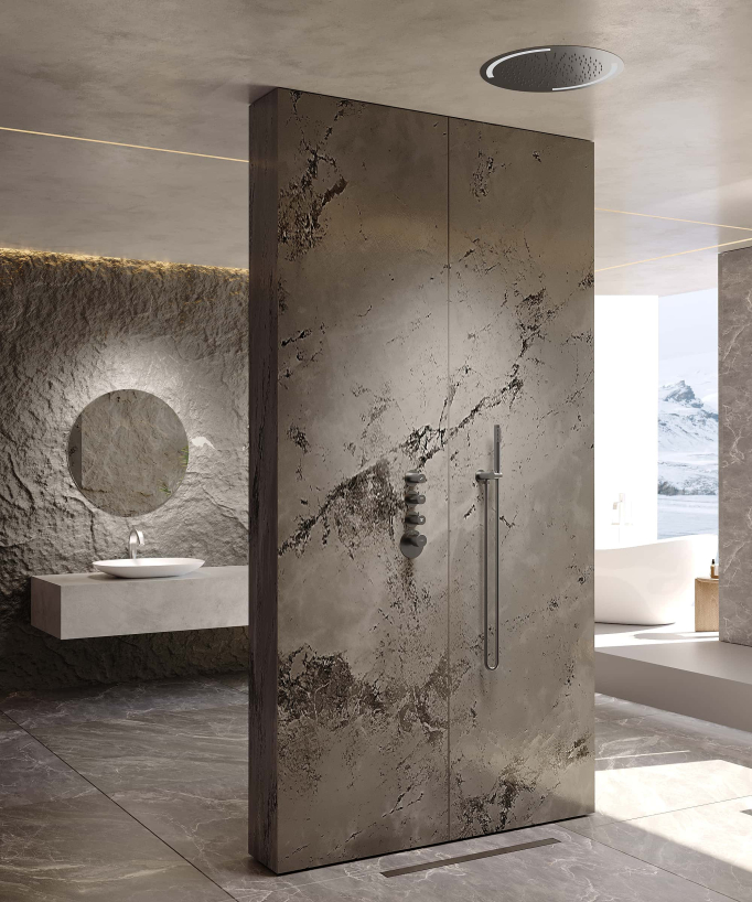 Thermostatic Shower Set with Round LED Rain Shower Head - Gunmetal - Corbeau