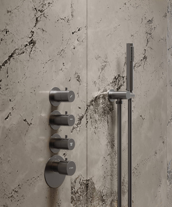Thermostatic Shower Set with Round LED Rain Shower Head - Gunmetal - Corbeau