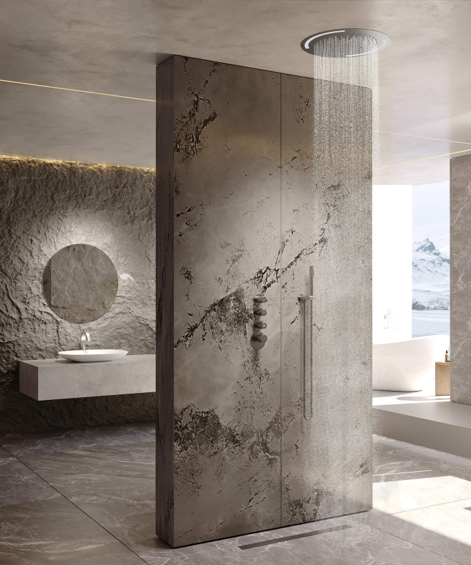 Thermostatic Shower Set with Round LED Rain Shower Head - Gunmetal - Corbeau
