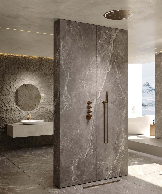 Thermostatic Shower Set with Round LED Rain Shower Head - Brushed Rose Gold - Corbeau