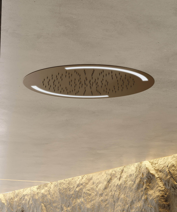 Thermostatic Shower Set with Round LED Rain Shower Head - Brushed Rose Gold - Corbeau