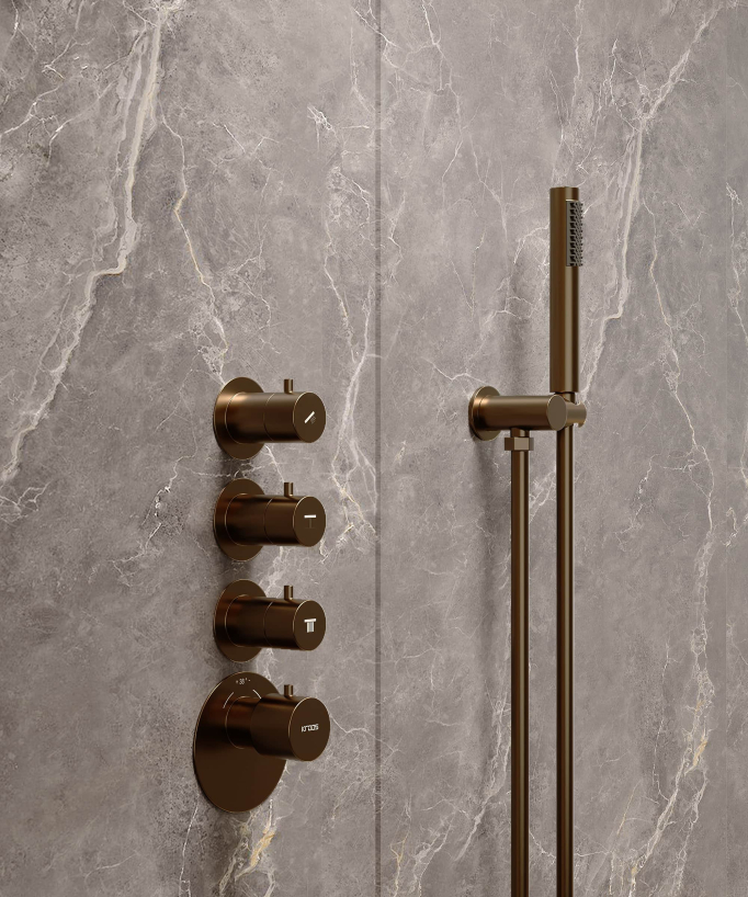 Thermostatic Shower Set with Round LED Rain Shower Head - Brushed Rose Gold - Corbeau