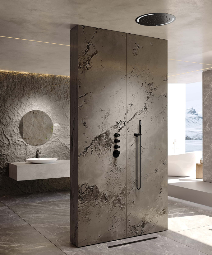 Thermostatic Shower Set with Round LED Rain Shower Head - Matte Black - Corbeau