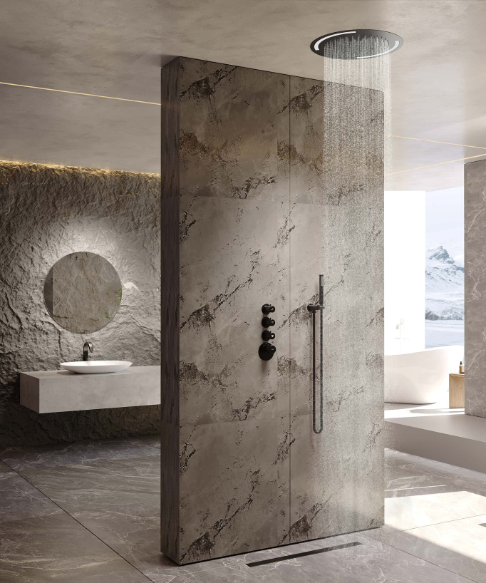 Thermostatic Shower Set with Round LED Rain Shower Head - Matte Black - Corbeau
