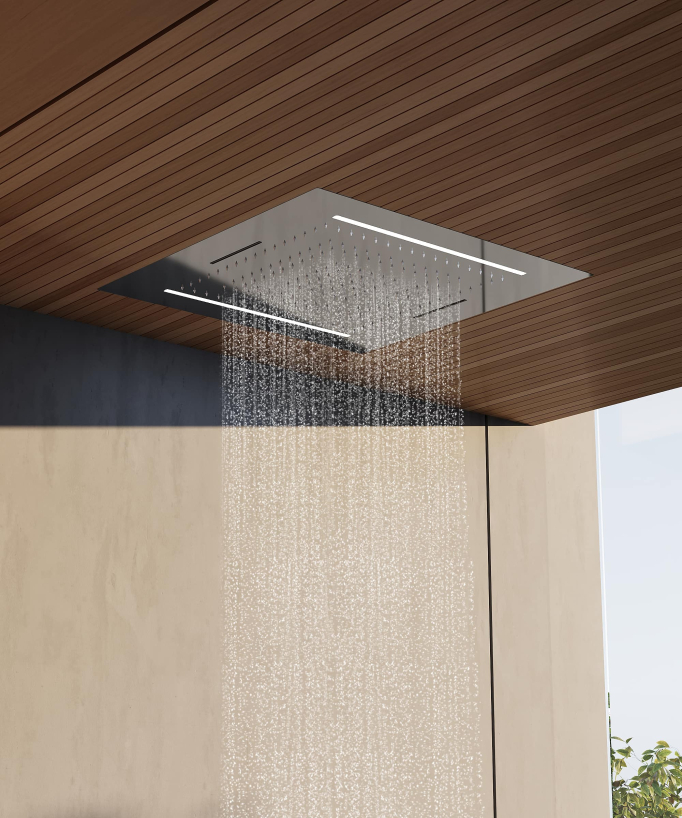 Thermostatic Shower Set with 70x70 cm Multi-Function LED Rain Shower Head - Chrome