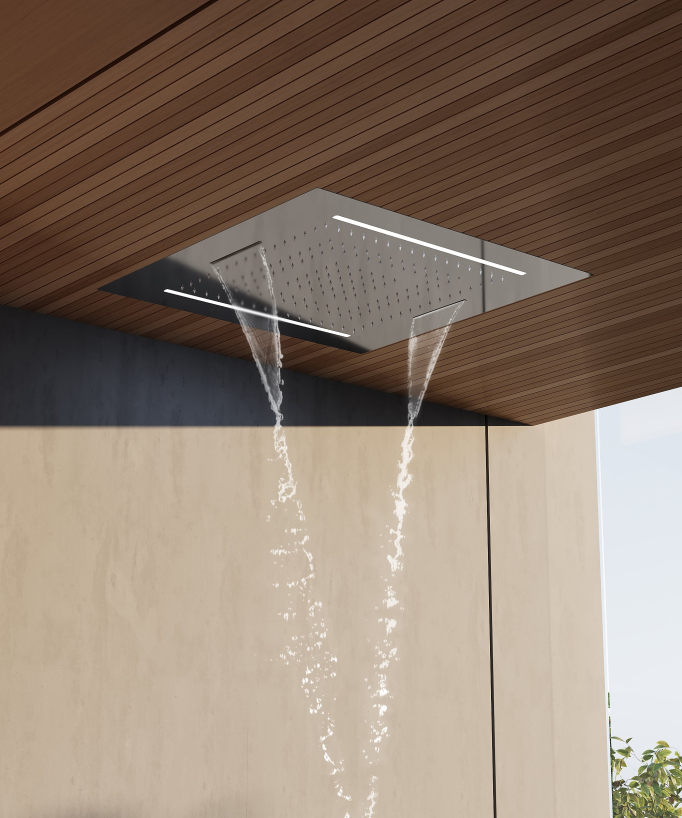 Thermostatic Shower Set with 70x70 cm Multi-Function LED Rain Shower Head - Chrome