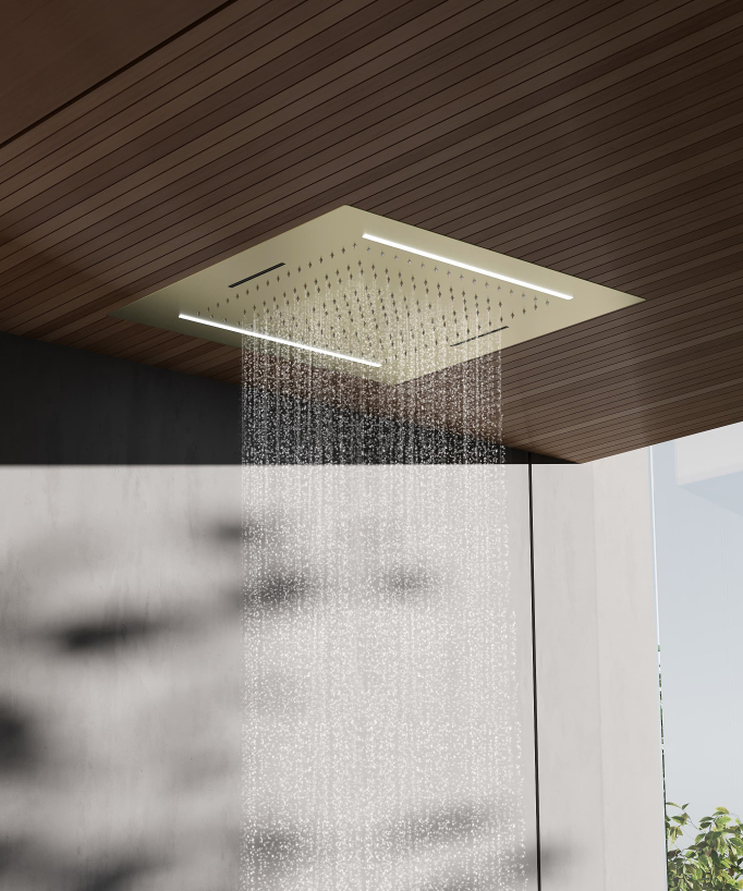 Thermostatic Shower Set with 70x70 cm Multi-Function LED Rain Shower Head - Brushed Gold