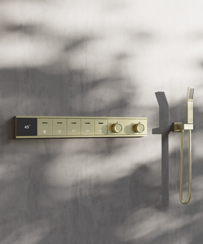 Thermostatic Shower Set with 70x70 cm Multi-Function LED Rain Shower Head - Brushed Gold