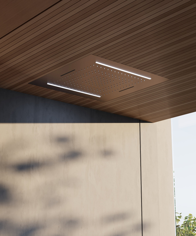 Thermostatic Shower Set with 70x70 cm Multi-Function LED Rain Shower Head - Brushed Rose Gold
